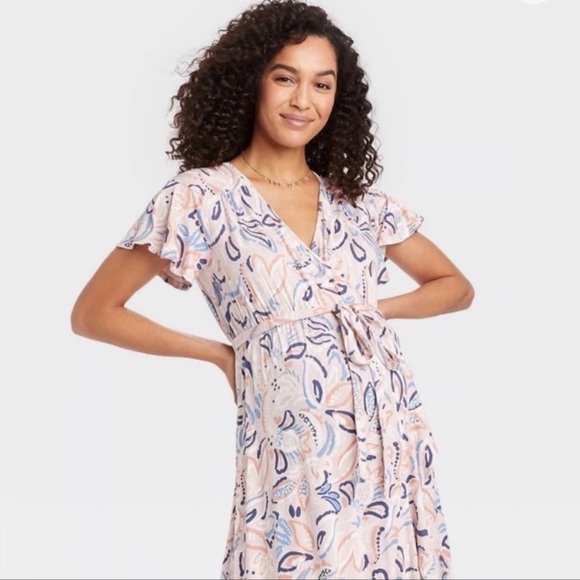 Isabel Materniry • Light Pink Blue Paisley Ruffle Faux Wear Maxi Dress - Picture 3 of 9